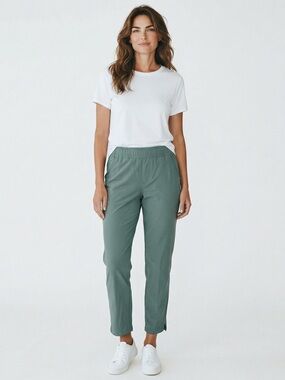 Eddie Bauer Women's Traveler Pants Large Green Pull On Stretch Lightweight